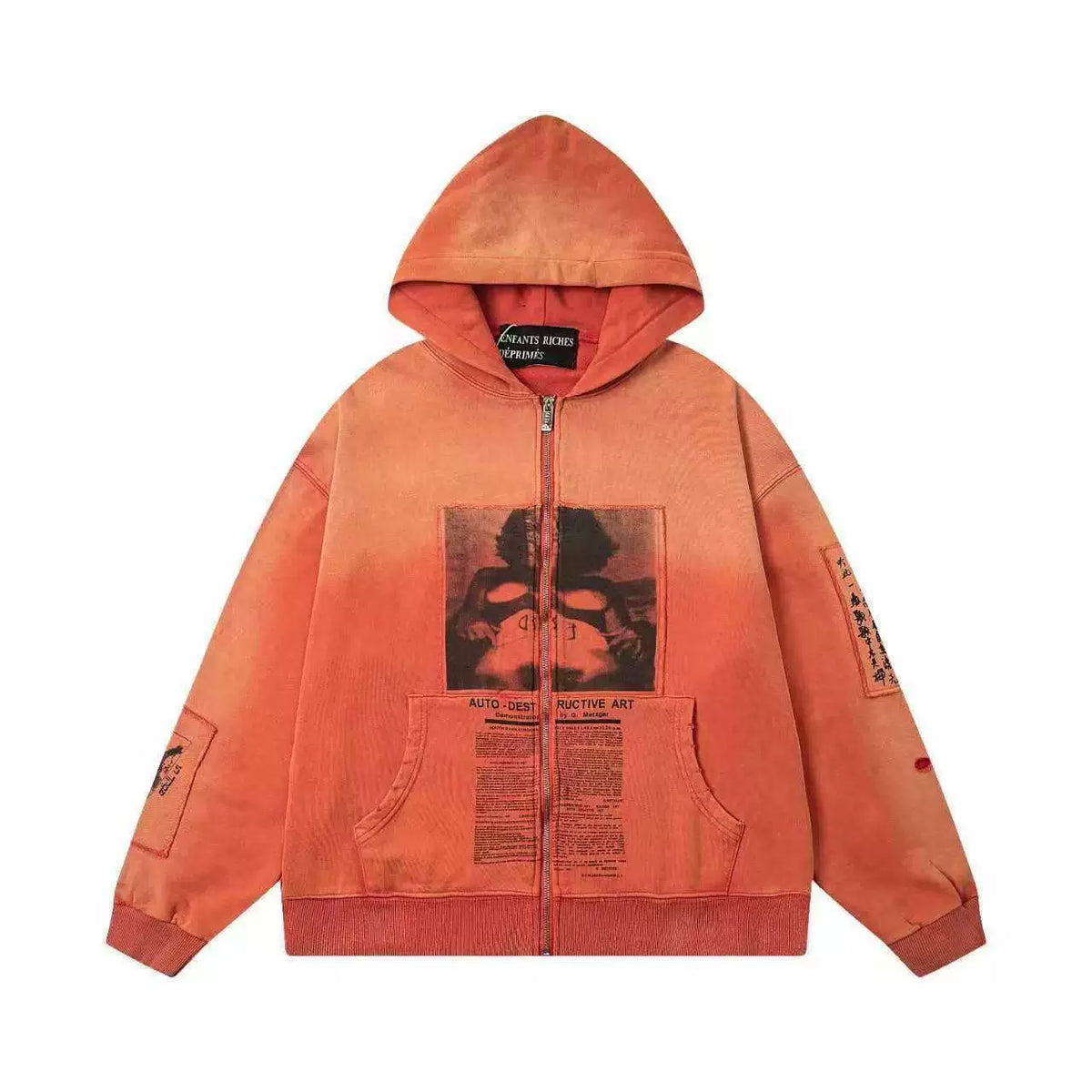 ERD Figure Graphic Washed Full-Zip Hoodie (Orange)