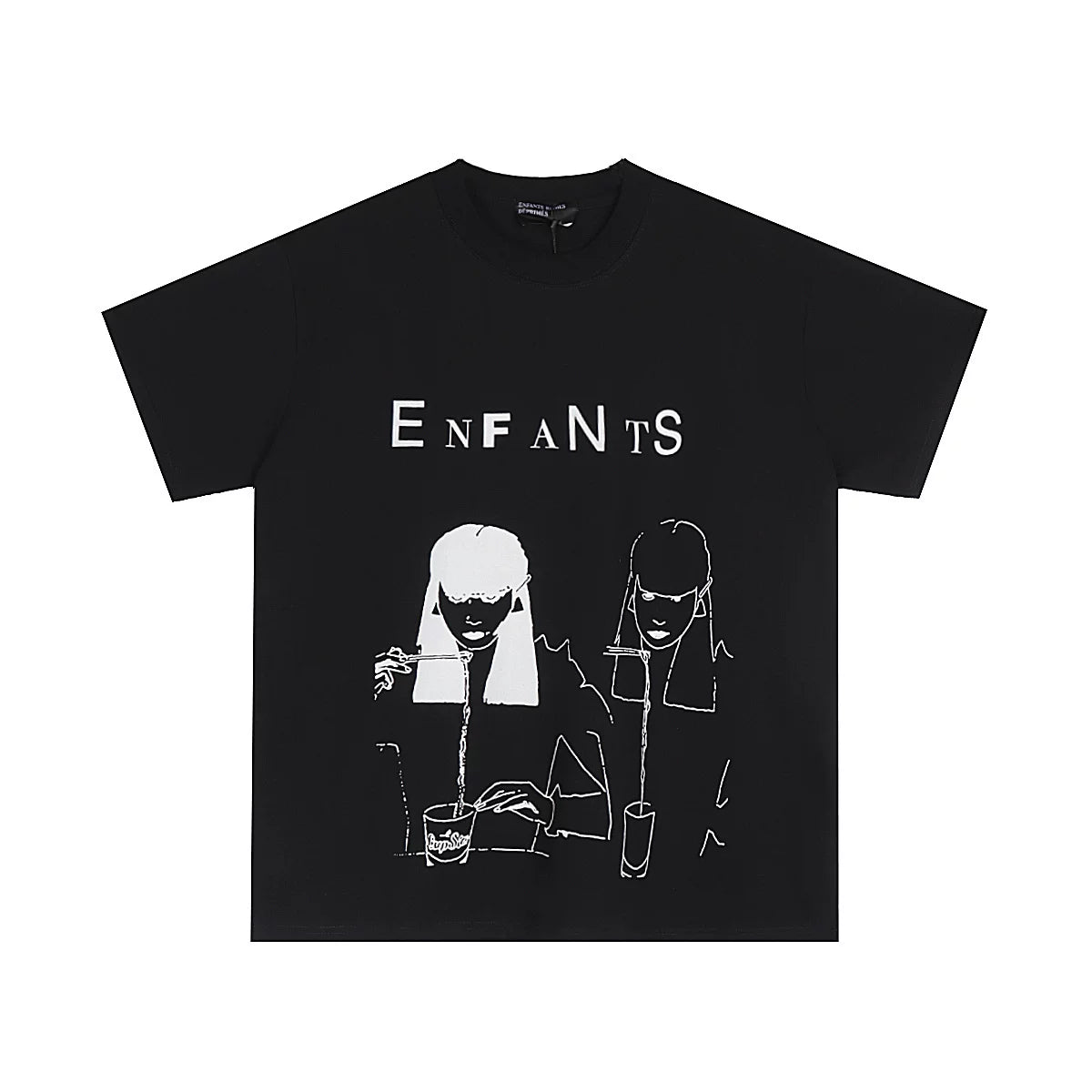 ERD Line Art Figure Graphic Short Sleeve T-Shirt (Black)