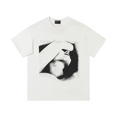 ERD Cursive Portrait Graphic Short Sleeve T-Shirt (Off-White)