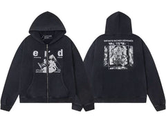ERD "Missing Time" Graphic Full-Zip Hoodie (Washed Black)
