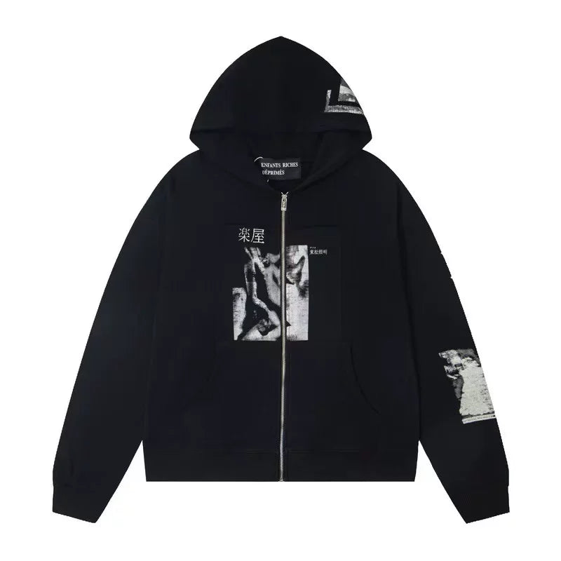 ERD East Asian Graphic Full-Zip Hoodie (Black)