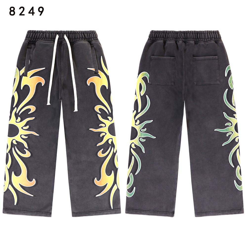 Vale Forever Flame Sun Tribal Graphic Drawstring Sweatpants (Washed Black)