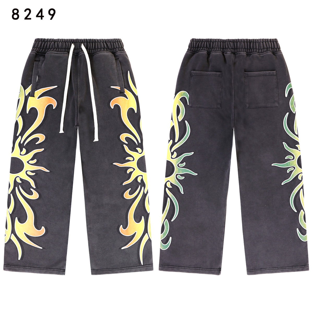 Vale Forever Flame Sun Tribal Graphic Drawstring Sweatpants (Washed Black)
