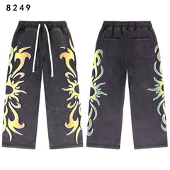 Vale Forever Flame Sun Tribal Graphic Drawstring Sweatpants (Washed Black)
