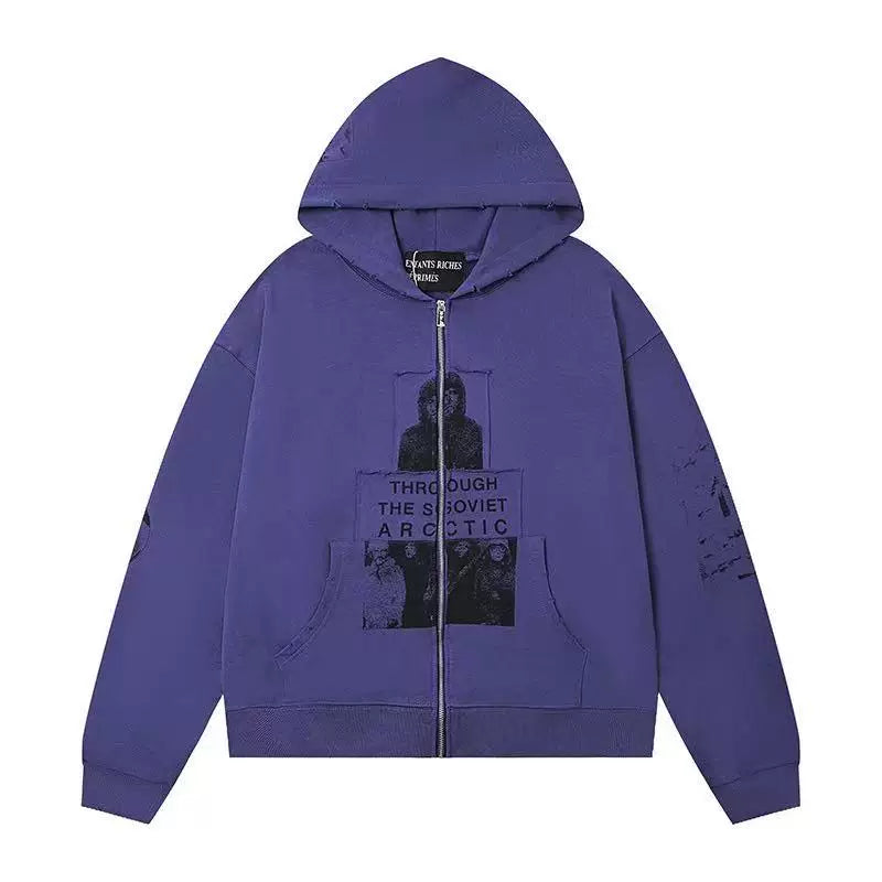ERD Through The Soviet Arctic Graphic Full-Zip Hoodie (Purple)