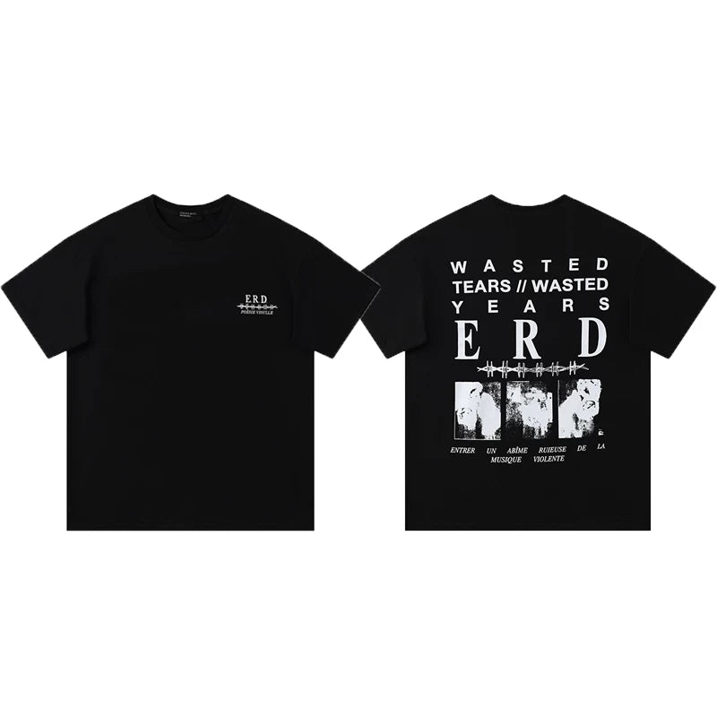 ERD Wasted Tears Wasted Years Graphic Short Sleeve T-Shirt (Black)