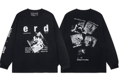 ERD Multi-Graphic Printed Long Sleeve T-Shirt (Black)