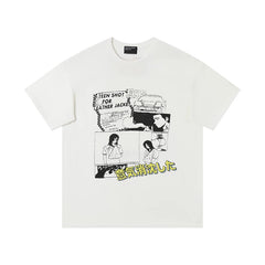 ERD Teen Shot Leather Jacket Graphic Short Sleeve T-Shirt (Off-White)