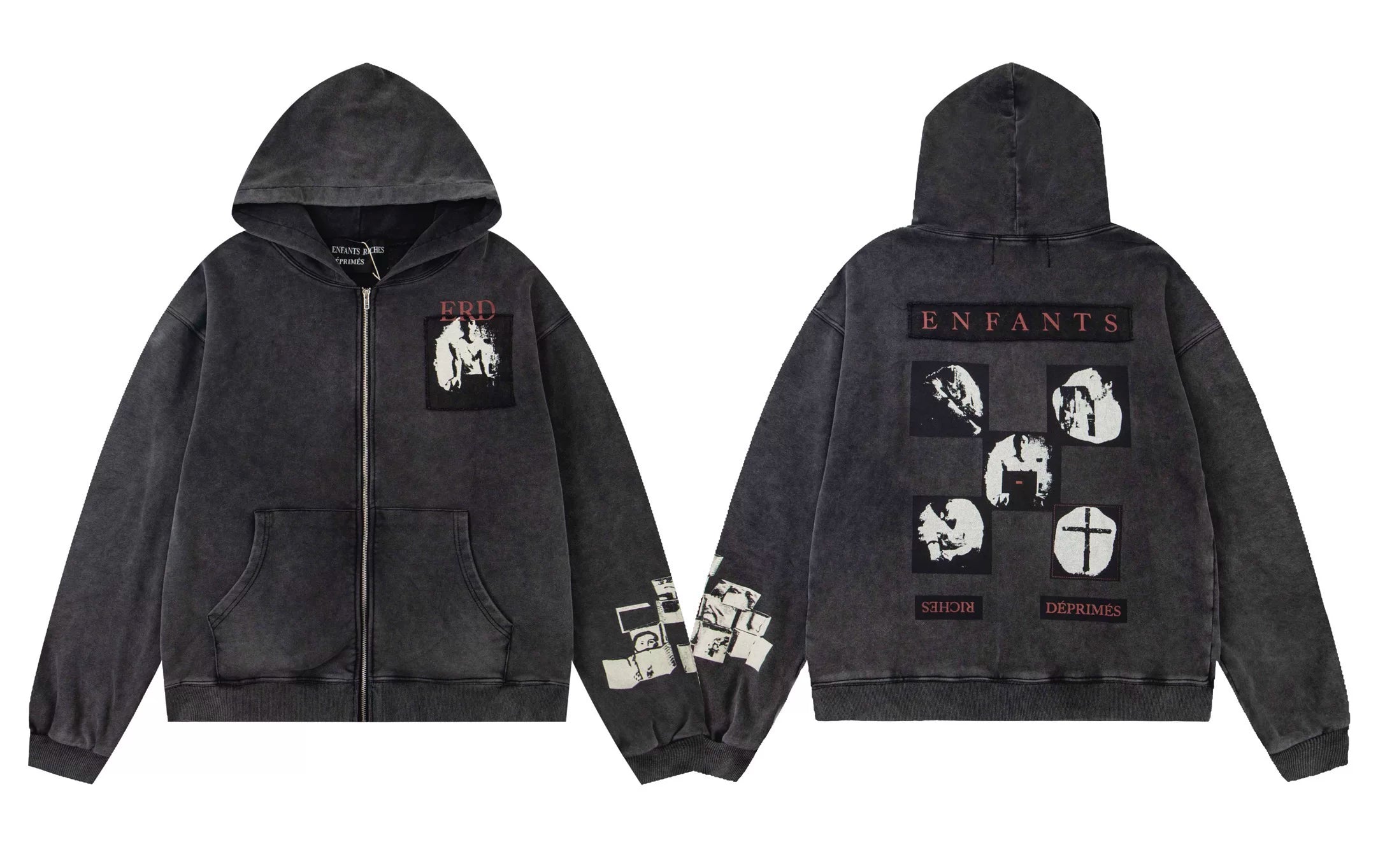 ERD Chest Patch Graphic Full-Zip Hoodie (Washed Black)