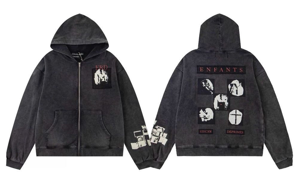ERD Chest Patch Graphic Full-Zip Hoodie (Washed Black)