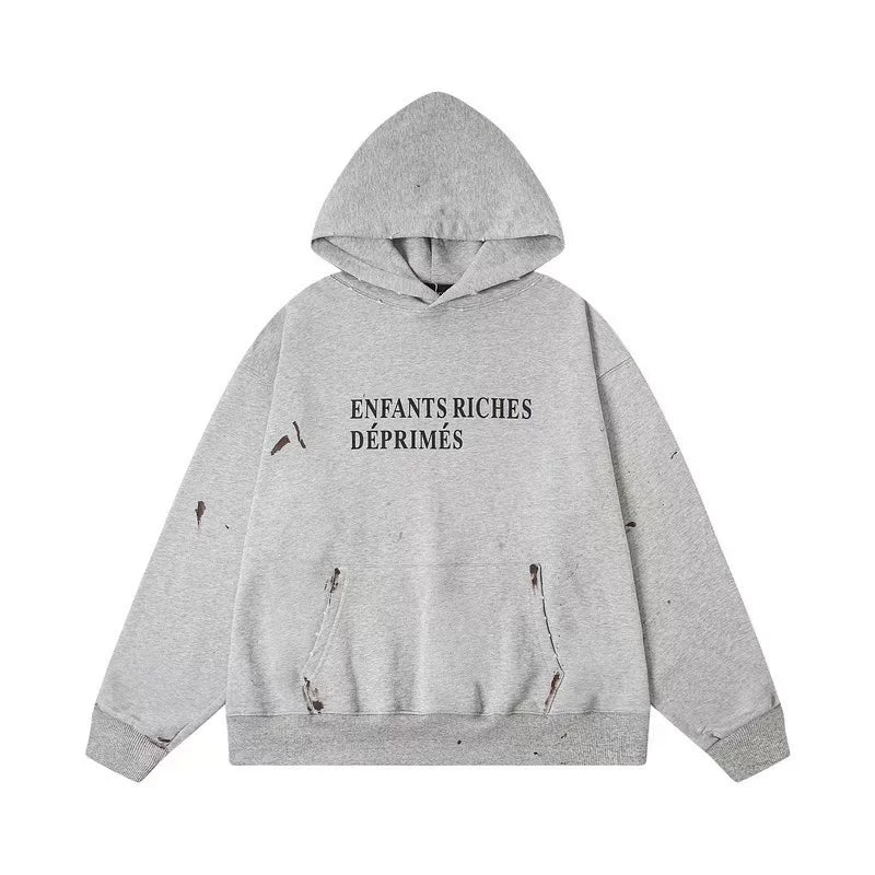 ERD Distressed Logo Text Pullover Hoodie (Heather Grey)