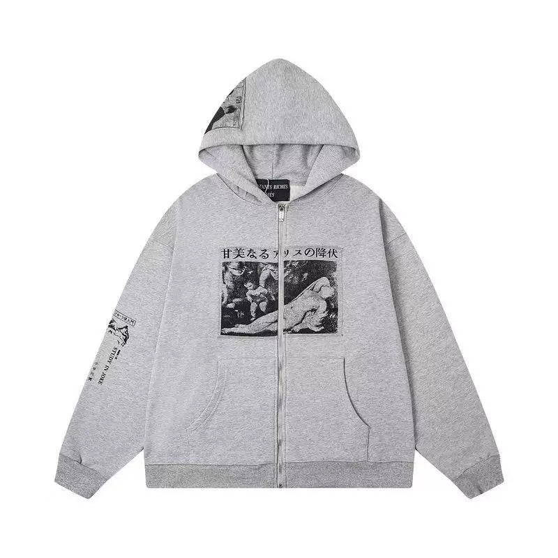 ERD Classical Artwork Graphic Full-Zip Hoodie (Heather Grey)
