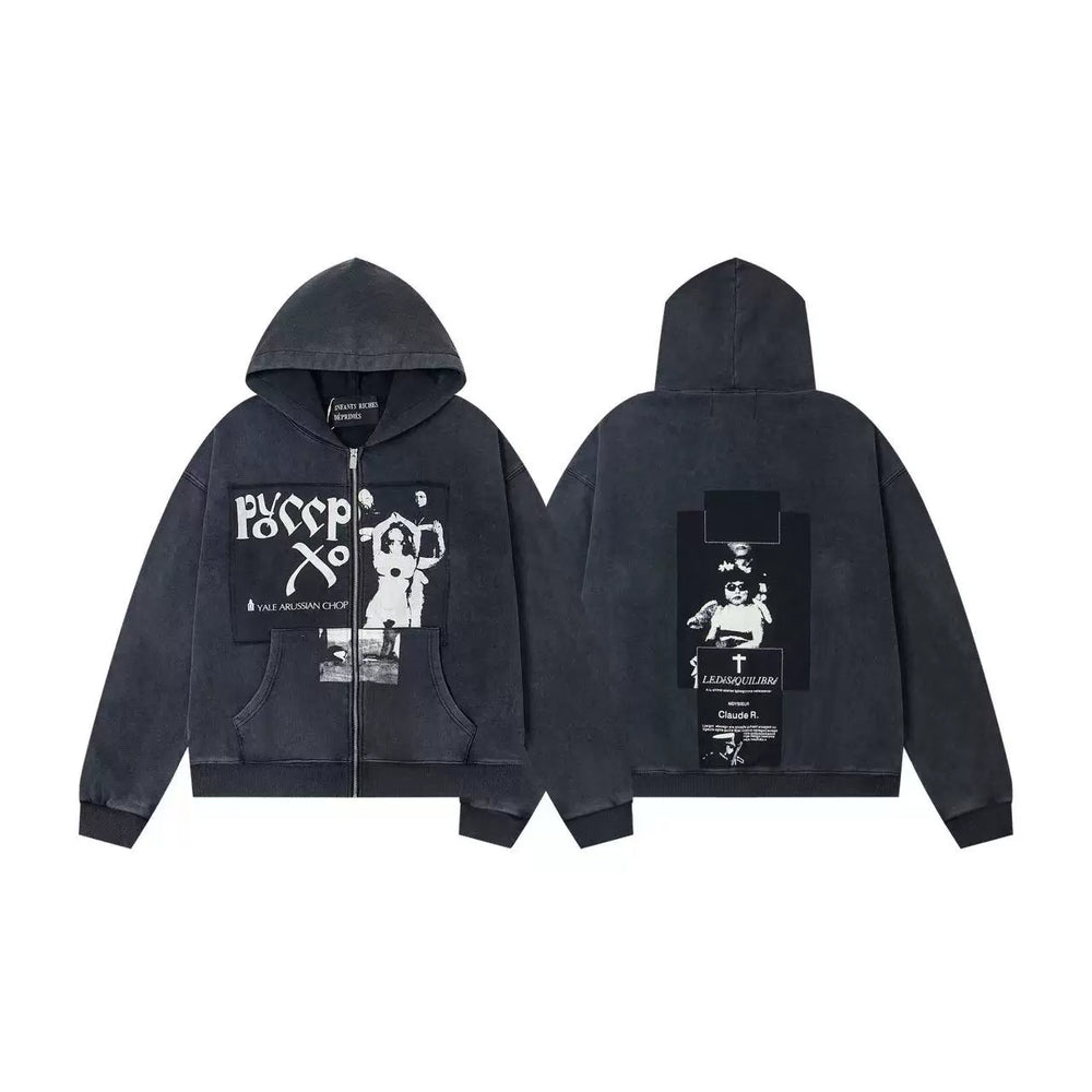 ERD Angel Graphic Full-Zip Hoodie (Washed Charcoal)