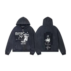 ERD Angel Graphic Full-Zip Hoodie (Washed Charcoal)
