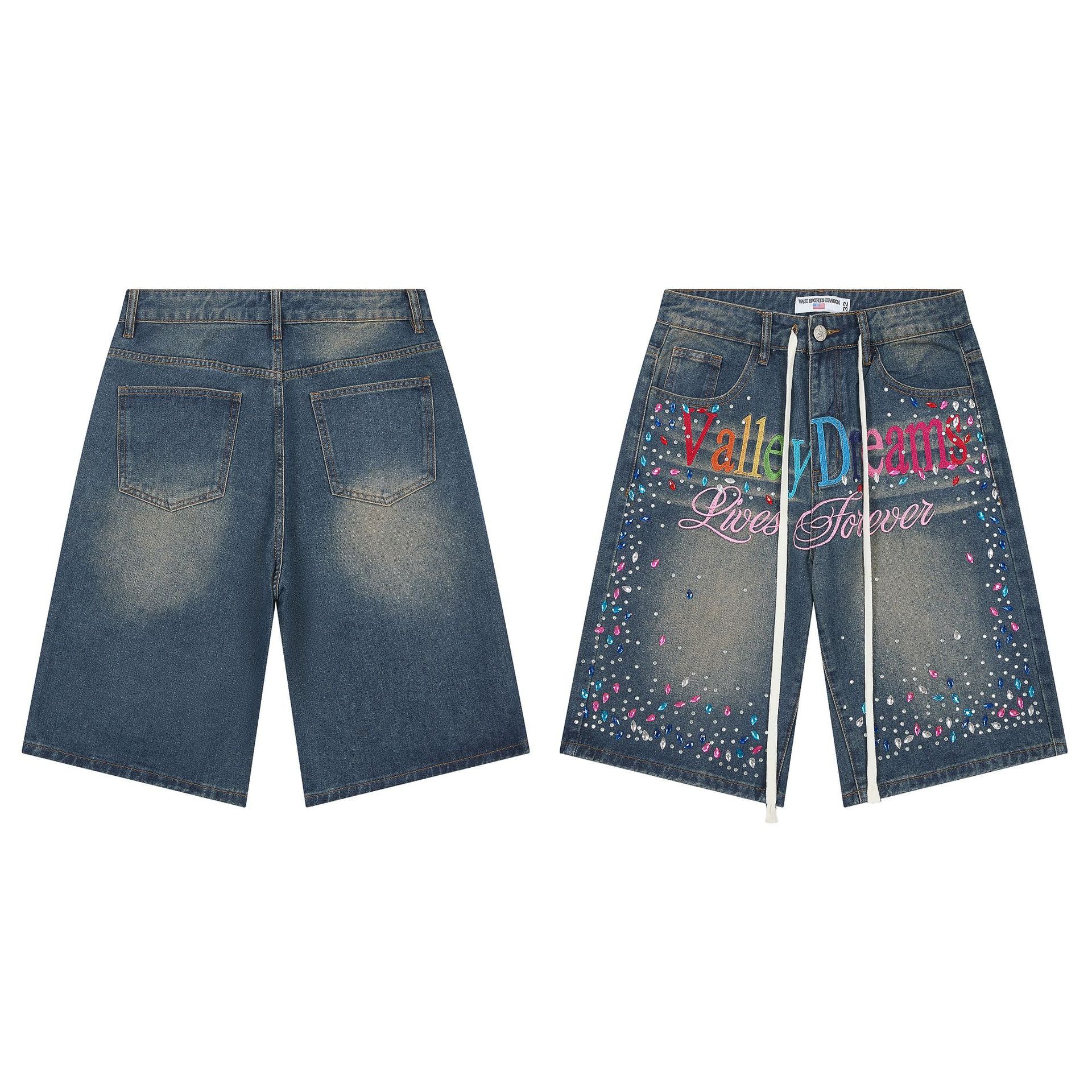 Vale Forever "Valley Dreams" Multi-Color Paint Splatter Denim Shorts (Washed Blue)