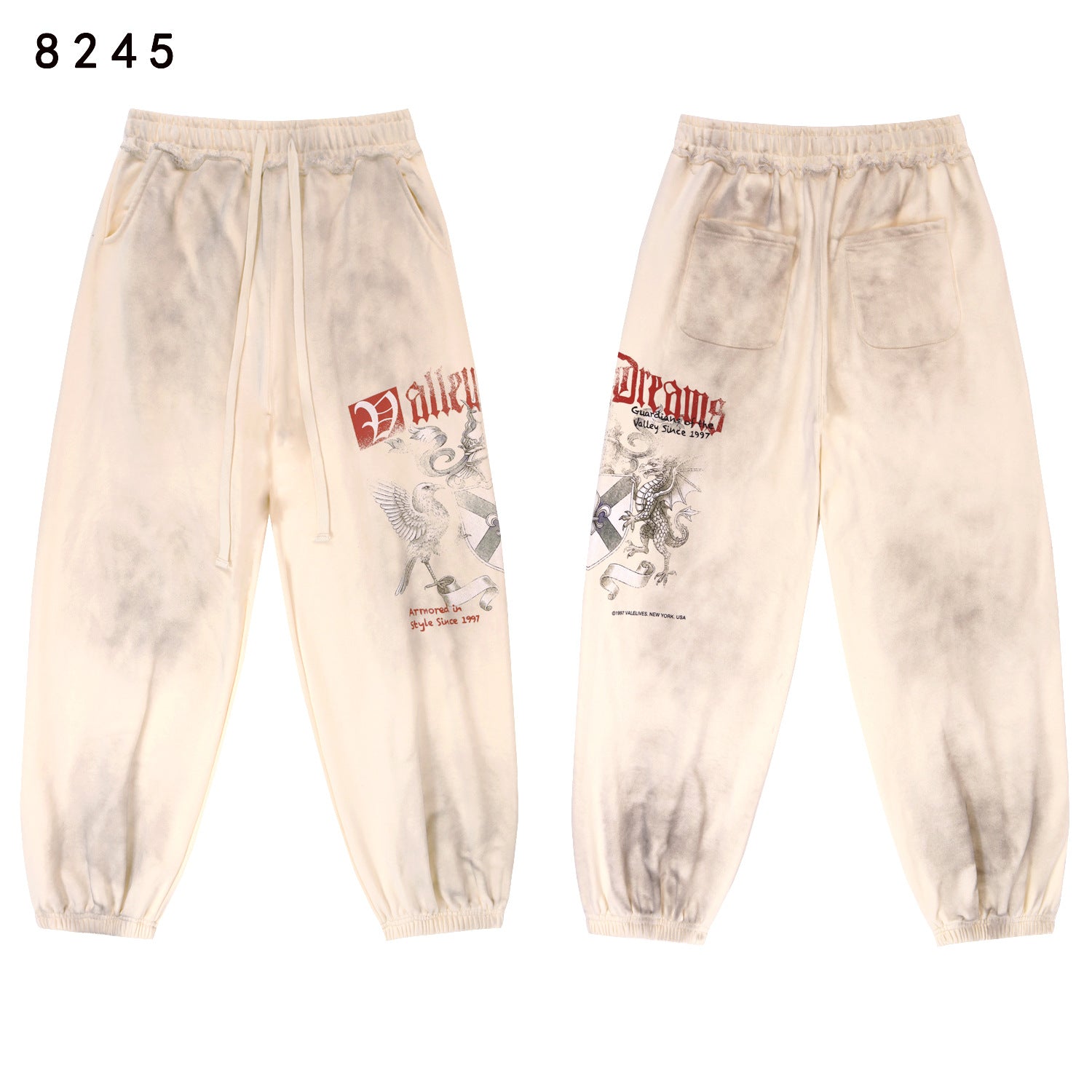 Vale Forever "Valley Dreams" Gothic Graphic Drawstring Sweatpants (Washed Cream)
