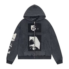ERD Monochromatic Collage Full-Zip Hoodie (Washed Black)