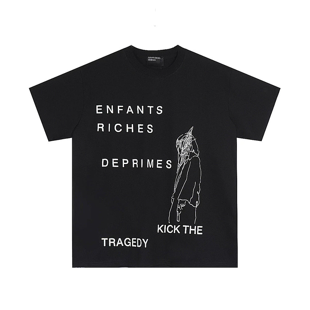 ERD Kick The Tragedy Line Graphic Short Sleeve T-Shirt (Black)