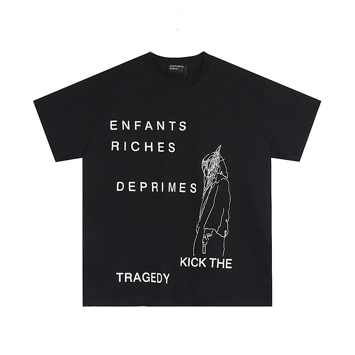 ERD Kick The Tragedy Line Graphic Short Sleeve T-Shirt (Black)