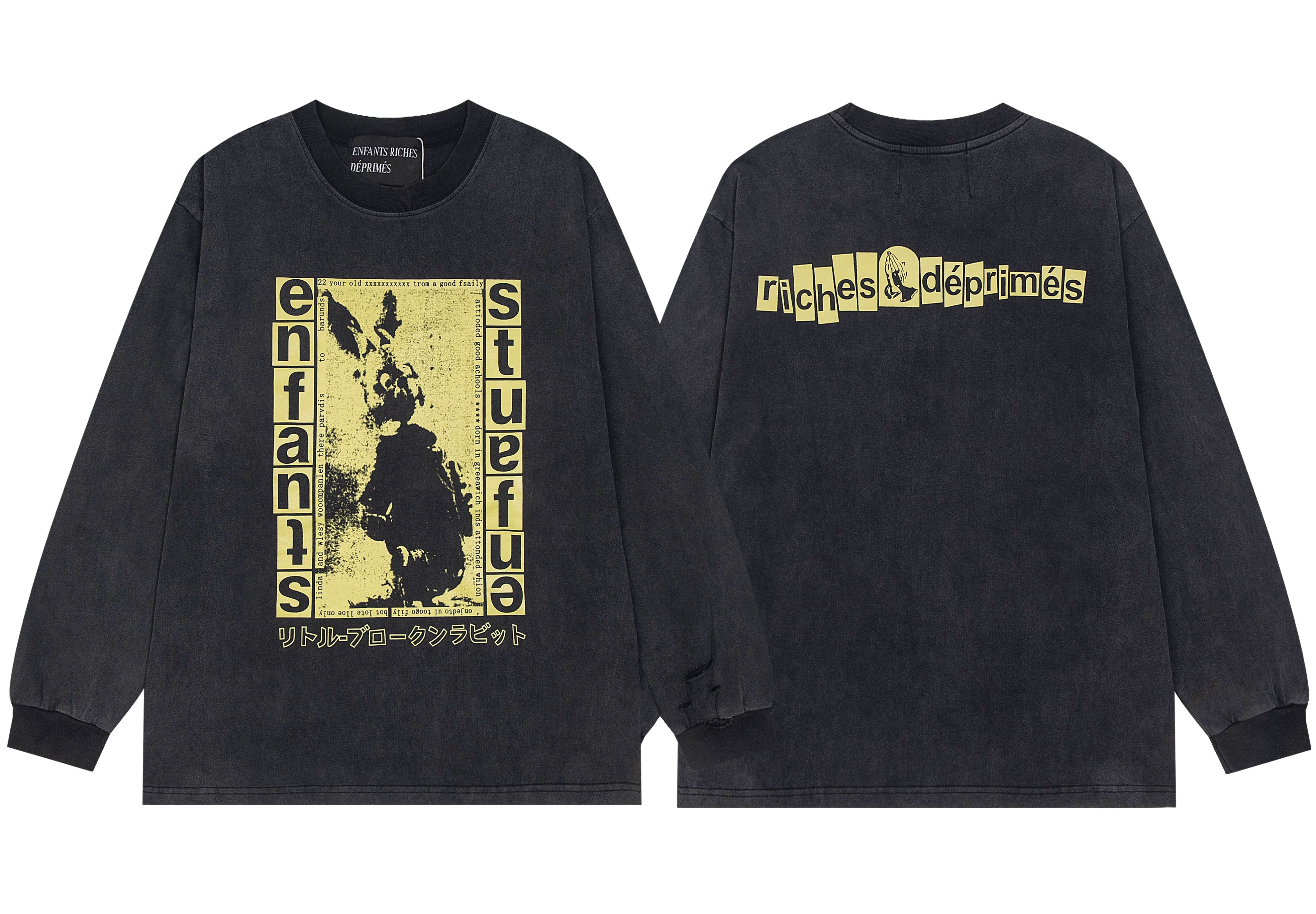 ERD Rabbit Graphic Long Sleeve T-Shirt (Washed Black)