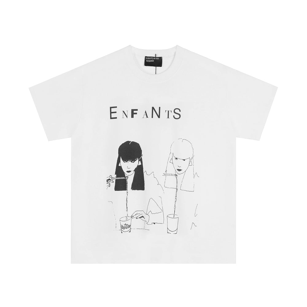 ERD Line Art Figure Graphic Short Sleeve T-Shirt (Off-White)