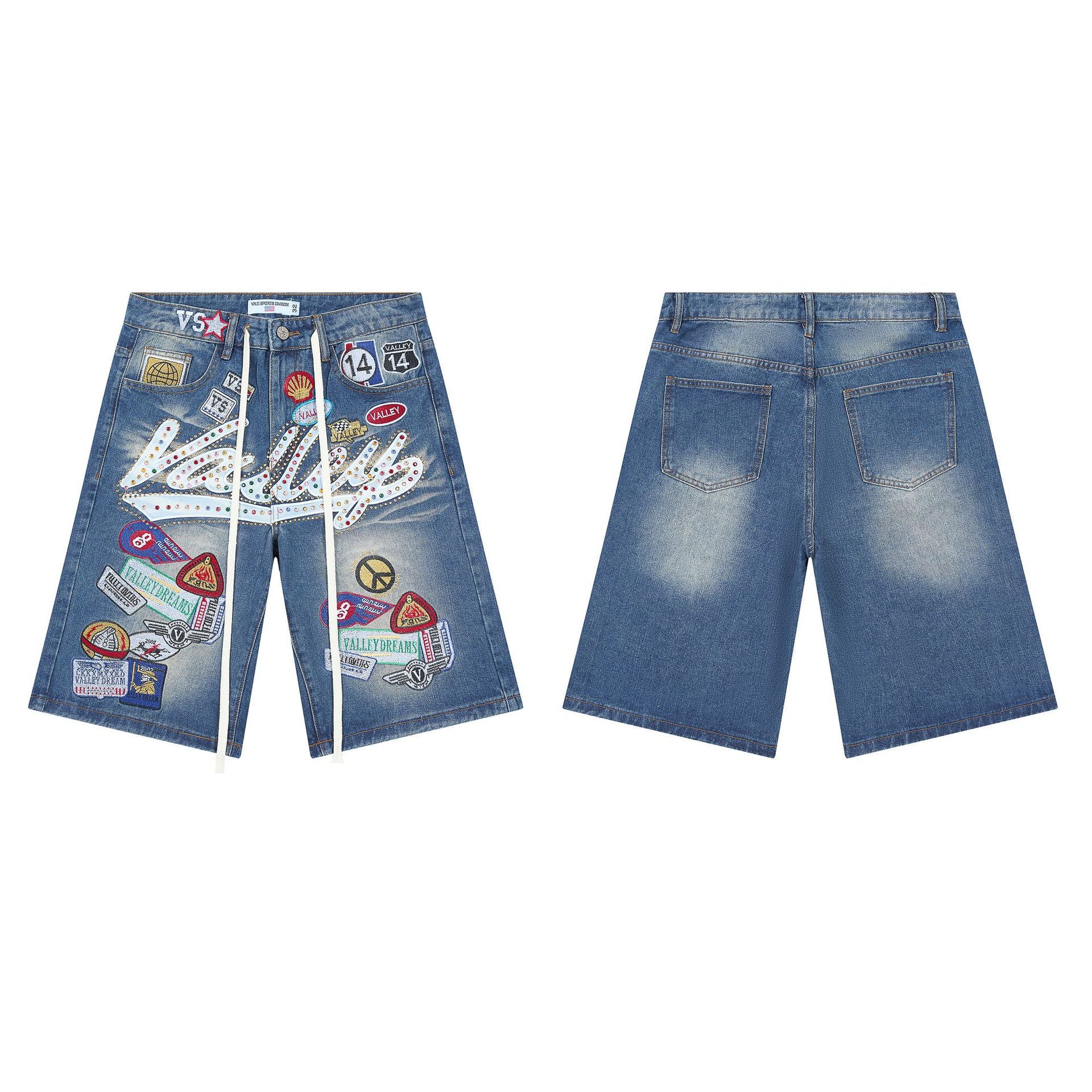 Vale Forever "Valley" Multi-Patch Graphic Denim Shorts (Washed Blue)