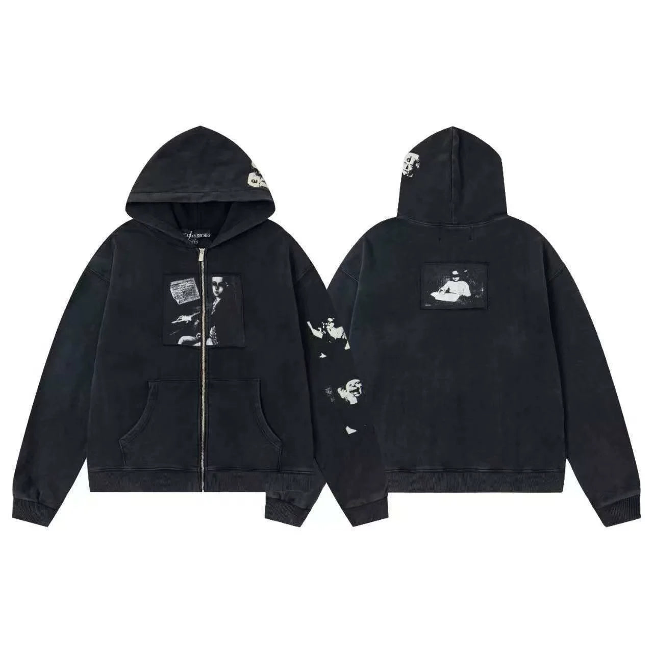 ERD Photo Graphic Full-Zip Hoodie (Washed Black)