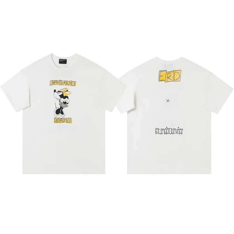 ERD Cartoon Character Graphic Short Sleeve T-Shirt (Off-White)