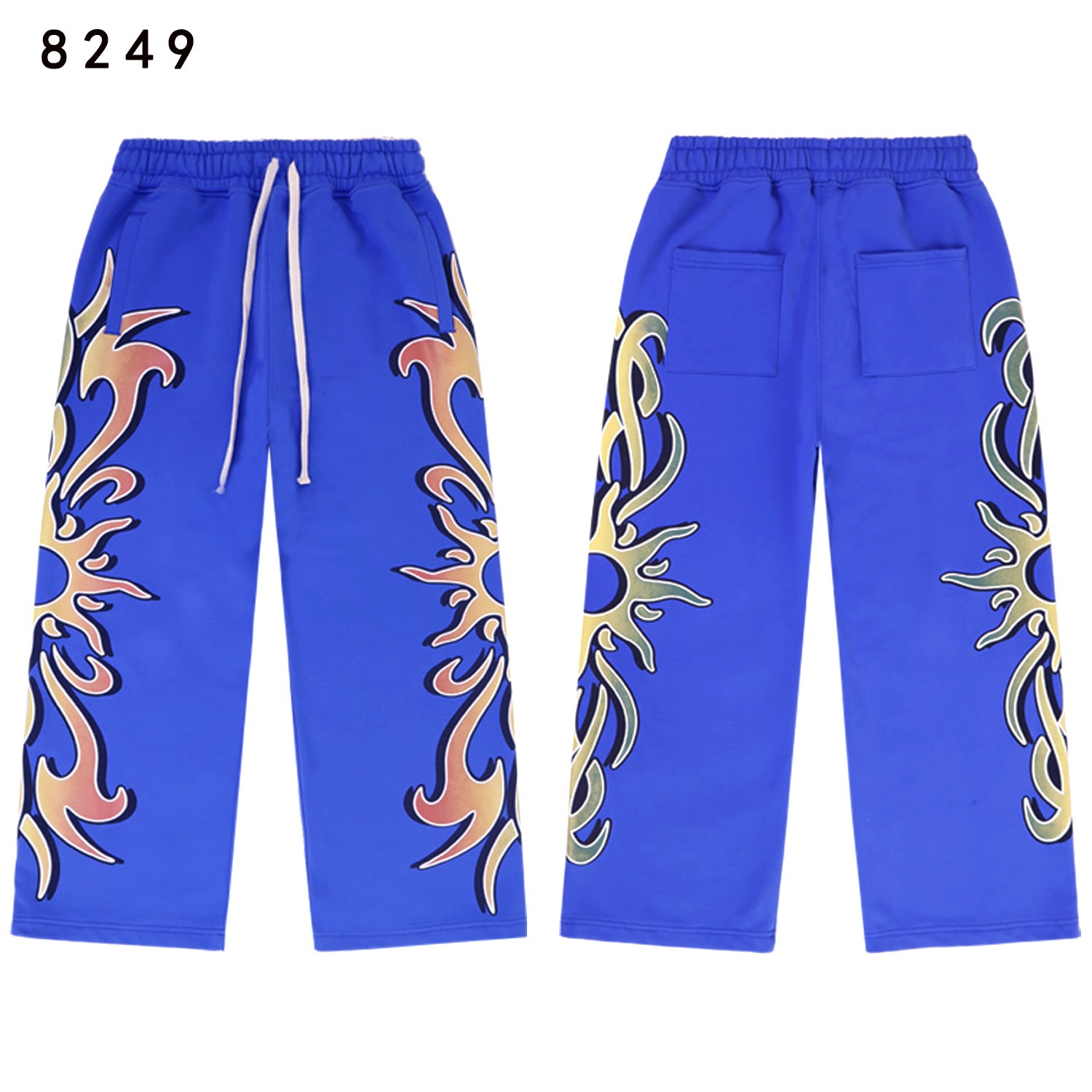 Vale Forever Flame Sun Tribal Graphic Drawstring Sweatpants (Blue)