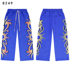 Vale Forever Flame Sun Tribal Graphic Drawstring Sweatpants (Blue)