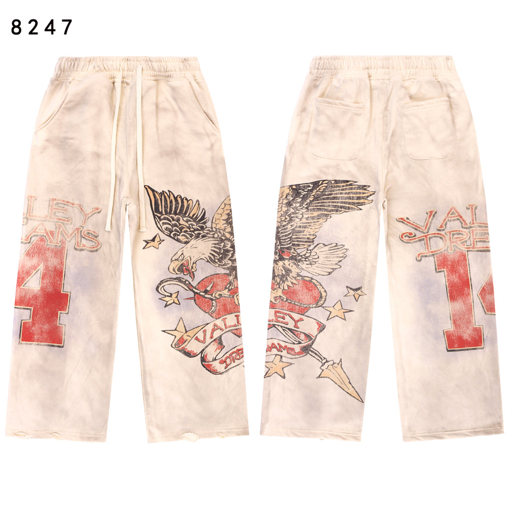 Vale Forever "Valley Dreams" Eagle Graphic Drawstring Sweatpants (Cream / Beige)