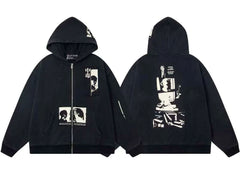 ERD East Asian Character Patch Full-Zip Hoodie (Black)