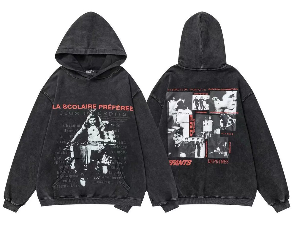 ERD French Graphic Pullover Hoodie (Washed Black)