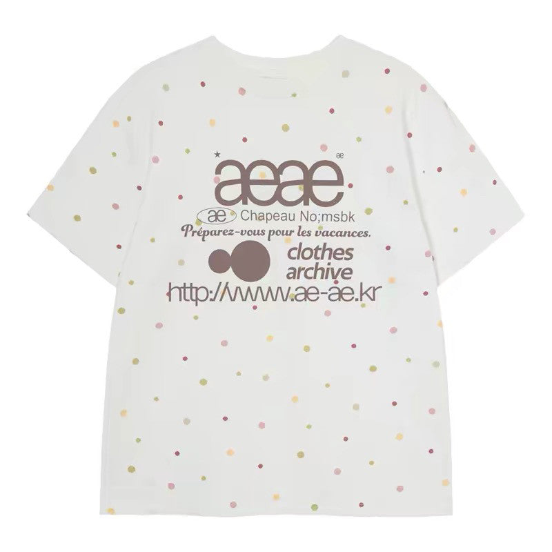 aeae Colorful Polka Dot Graphic T-Shirt | Korean Streetwear Apricot Tee