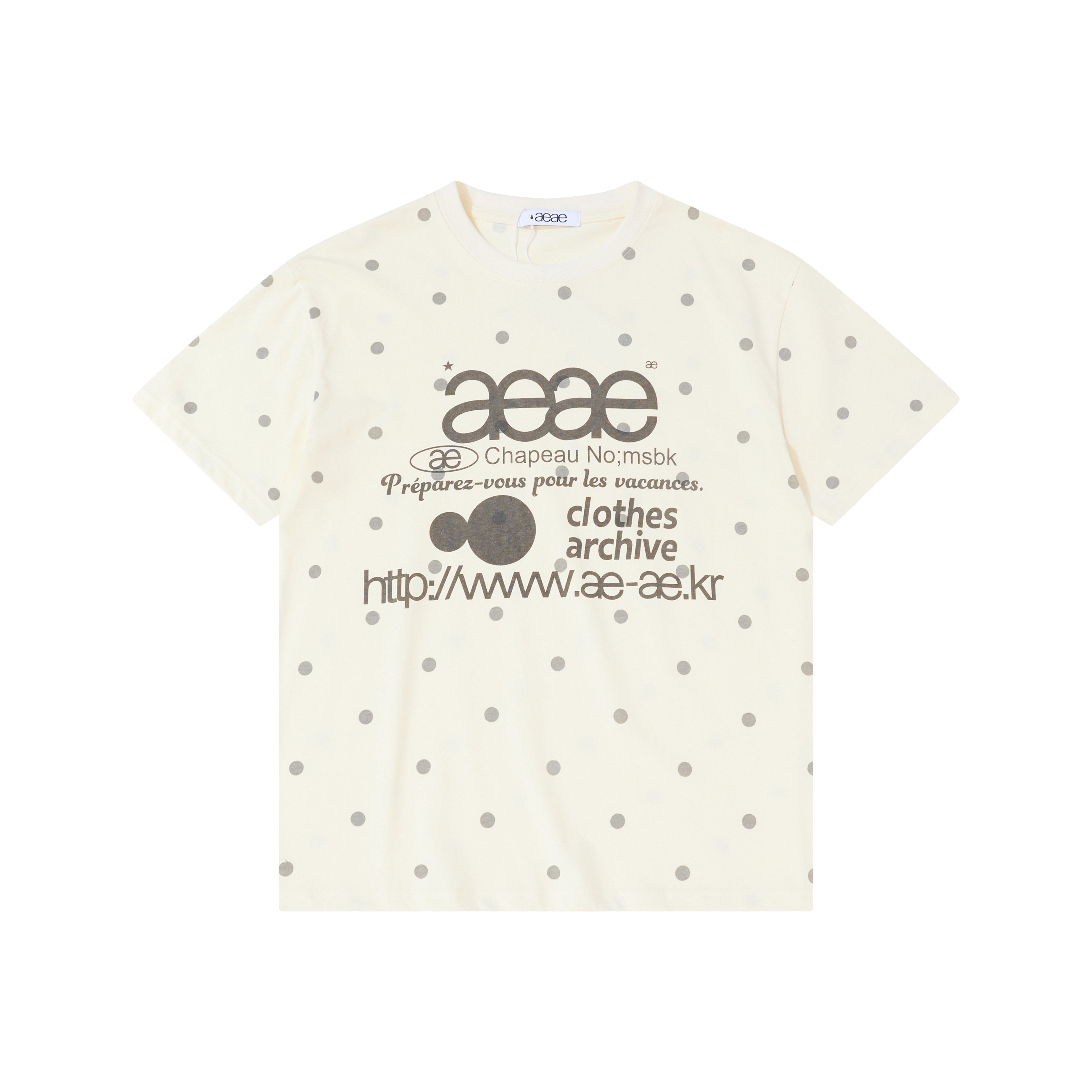 Korean Fashion aeae Apricot Short Sleeve T-Shirt with Colorful Polka Dots