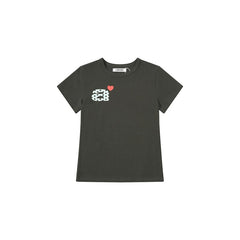 aeae Casual Apricot Short Sleeve Graphic Tee with Multicolored Polka Dots