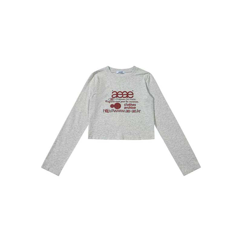 AEAE Vintage Logo Cropped Long Sleeve T-Shirt – Minimal Streetwear Slim Fit Tee