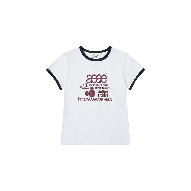 AEAE Ringer Logo Graphic T-Shirt | Vintage Archive Typography Slim Fit Tee