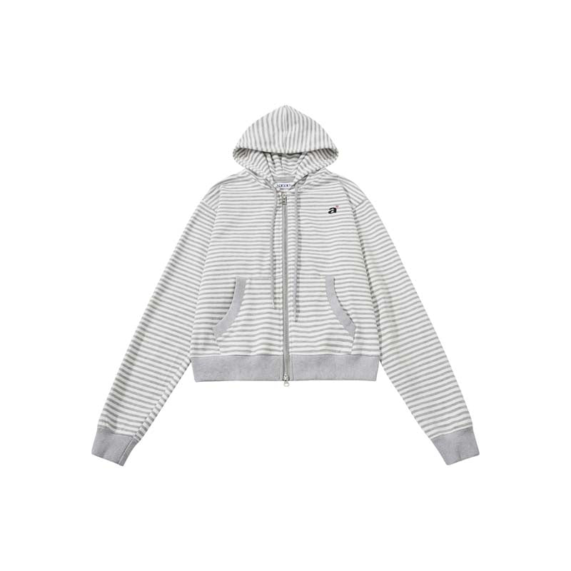 AEAE Striped Zip-Up Hoodie Jacket – Minimalist Cropped Streetwear Collection