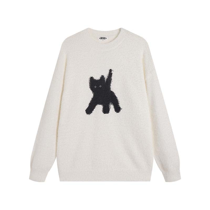 AEAE Cartoon Bear Knit Sweater – Soft Fuzzy Oversized Streetwear Pullover