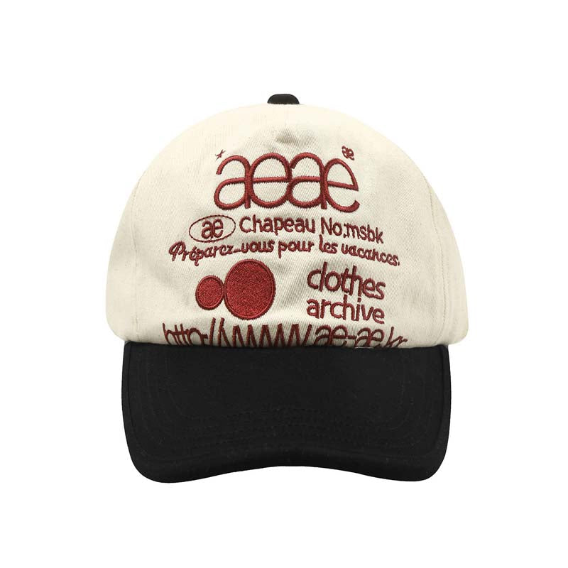 AEAE Vintage Beige & Black Logo Baseball Cap – Minimal Streetwear Trucker Hat