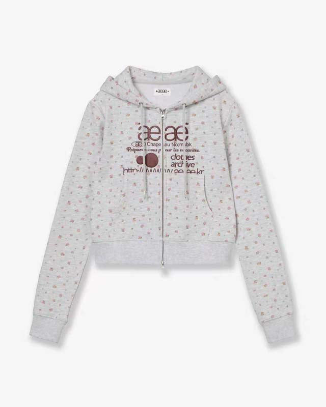 AEAE Dotted Print Zip Hoodie – Y2K Minimal Streetwear Cropped Jacket