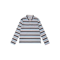 AEAE Vintage Multi-Stripe Polo Long Sleeve Shirt – Blue Retro Streetwear Rugby Top