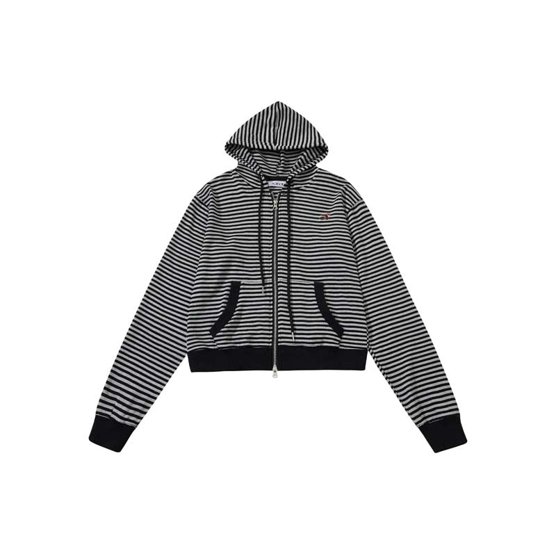 AEAE Striped Zip-Up Hoodie Jacket – Minimalist Cropped Streetwear Collection