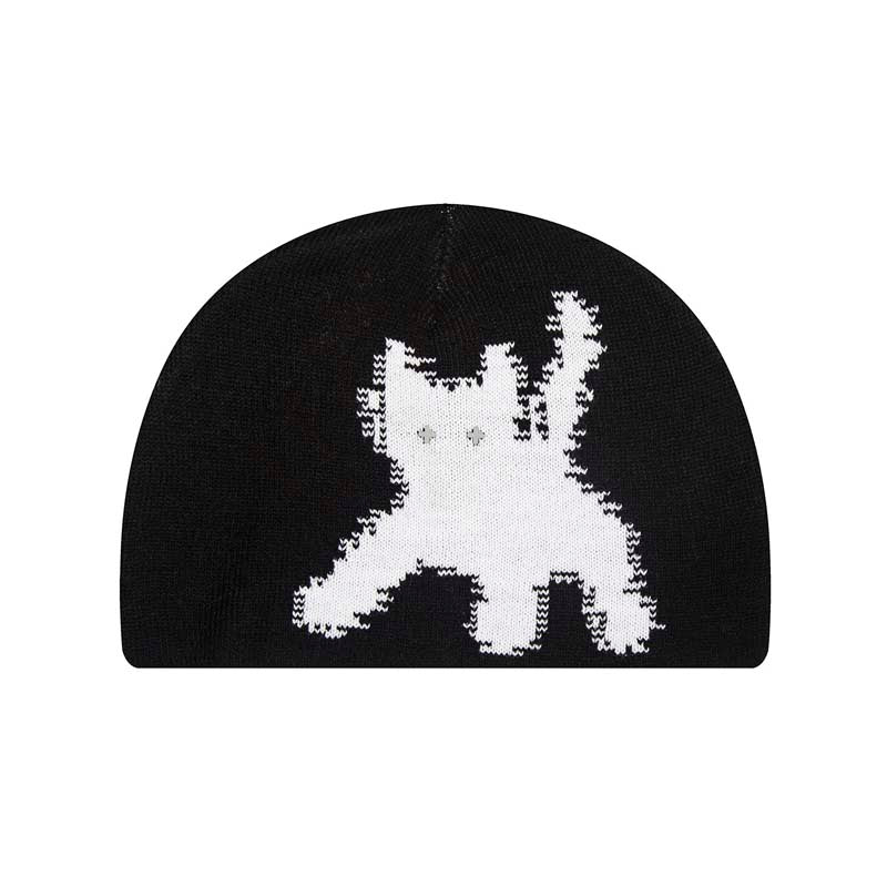 AEAE Pixel Cat Knit Beanie – Minimal Jacquard Winter Streetwear Hat