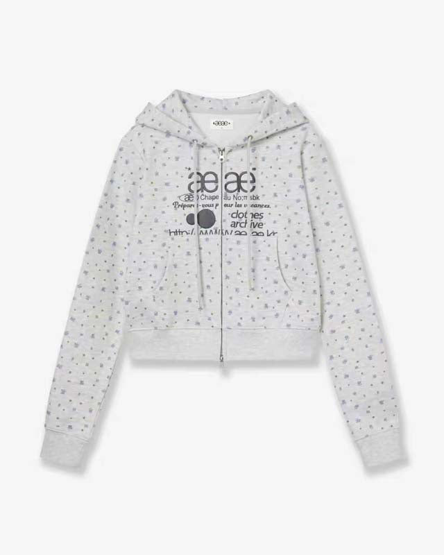 AEAE Dotted Print Zip Hoodie – Y2K Minimal Streetwear Cropped Jacket