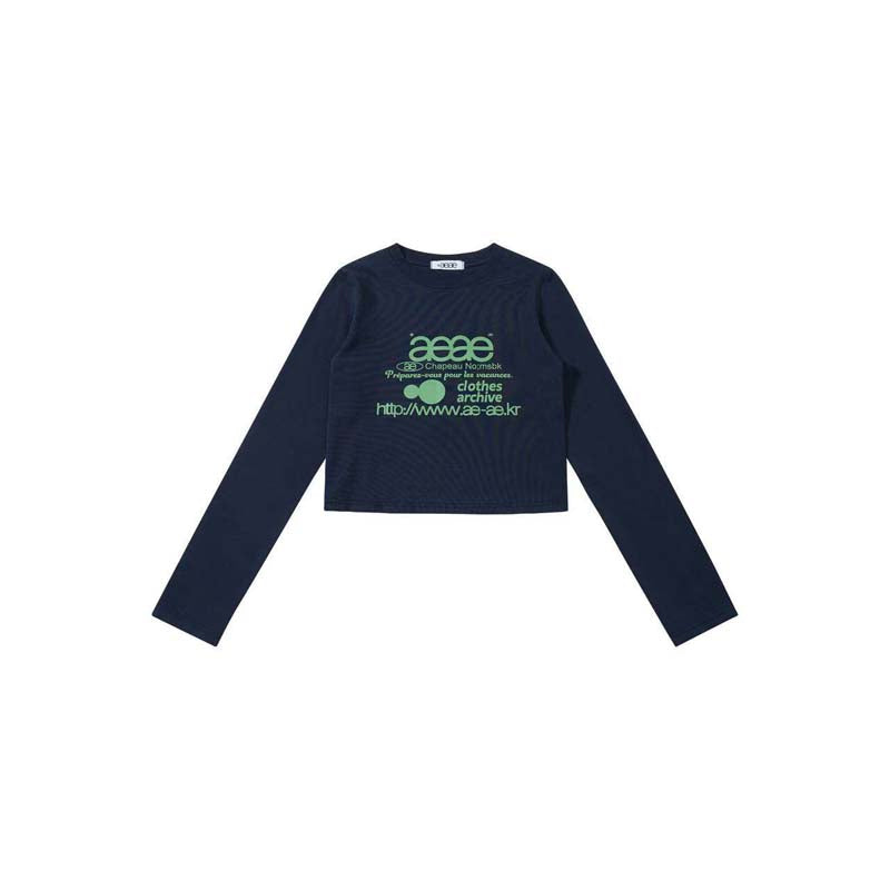 AEAE Vintage Logo Cropped Long Sleeve T-Shirt – Minimal Streetwear Slim Fit Tee