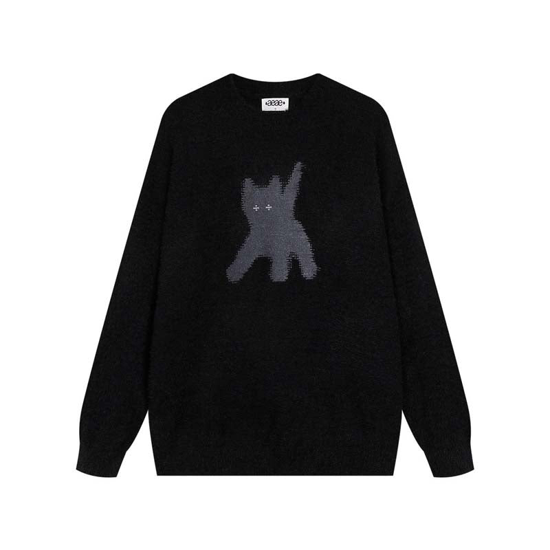 AEAE Cartoon Bear Knit Sweater – Soft Fuzzy Oversized Streetwear Pullover