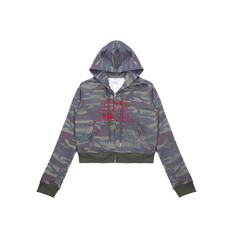 AEAE Camouflage Cropped Zip Hoodie – Y2K Streetwear Slim Fit Camo Jacket