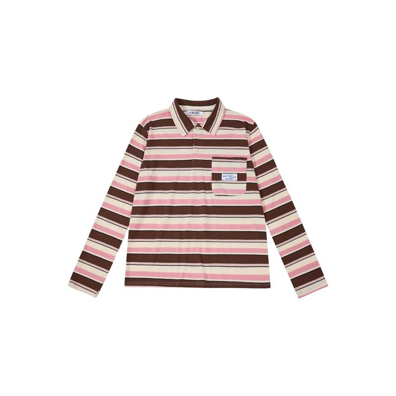 AEAE Vintage Multi-Stripe Polo Long Sleeve Shirt – Blue Retro Streetwear Rugby Top